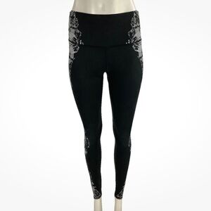 Alo Sz M Printed Leggings Black Full Length Yoga Workout Running Gym Pants